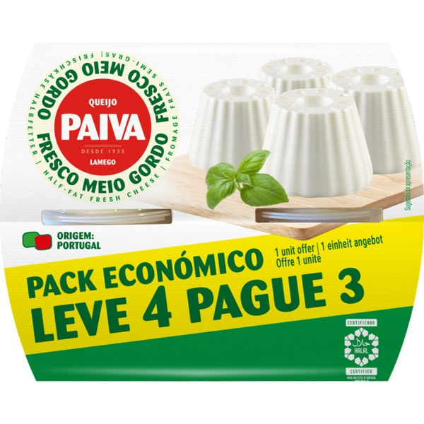 Queijo Fresco Meio Gordo 4x62,5gr - Paiva