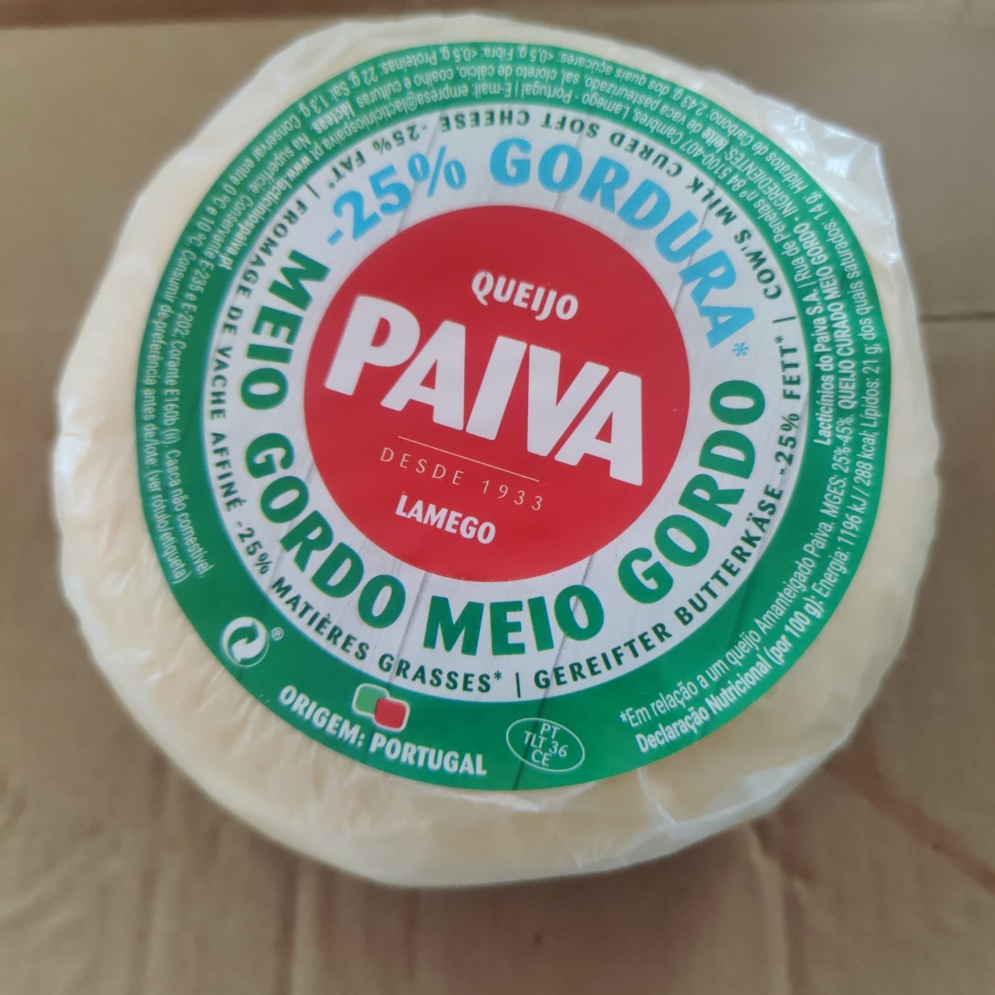 Queijo Amanteigado Meio-Gordo 500gr - Paiva