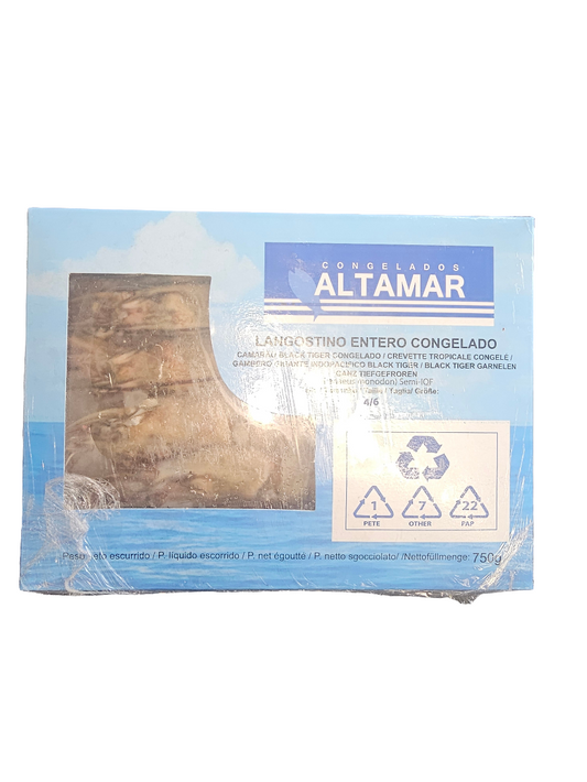 Camarão Black Tiger, Langostinho Entero Congelado 4/6 750g - Altamar